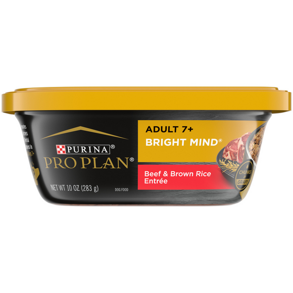 Purina Pro Plan Bright Mind Adult 7+ Beef and Brown Rice Entree Dog Food Tray